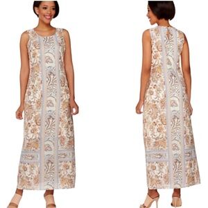 C. Wonder Ivory Peach Cornflower Blue Floral Sleeveless Shift Slip Maxi Dress 10